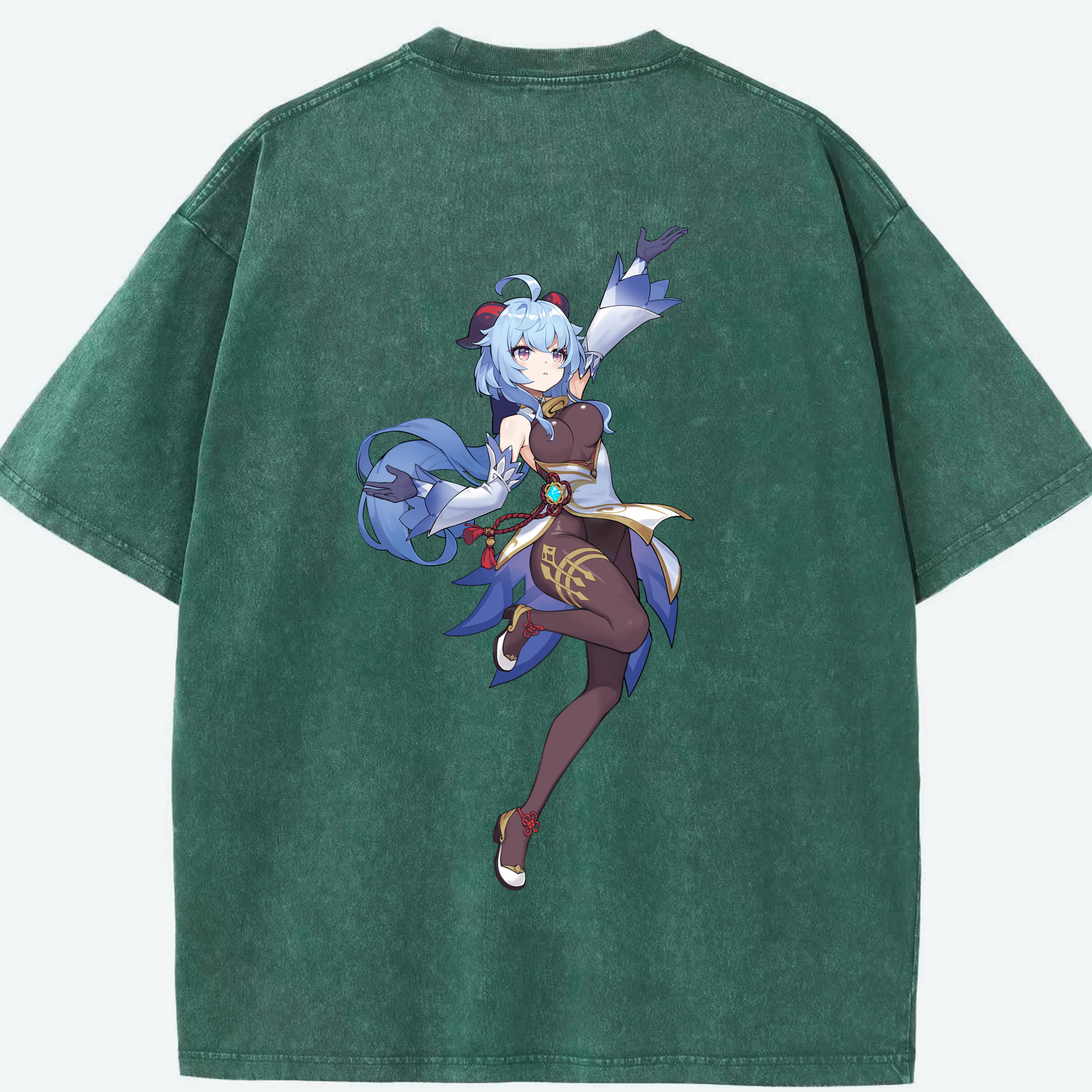 げんし神 甘雨 かんう genshin Ganyu 綿100% ヴィンテージ風 半袖Tシャツ（背面プリント）